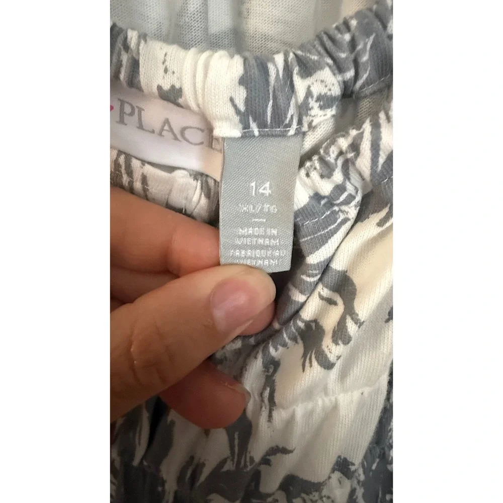 The Childrens Place Girls Maxi Dress XL 14 Grey White Palm Tree Tropical Tiered